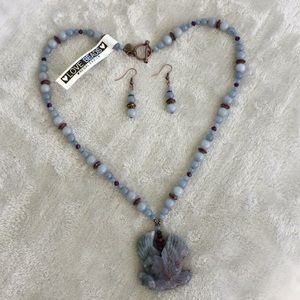 Carved eagle agate pendant necklace/ earrings